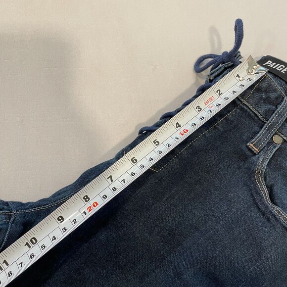 ~ PAIGE 31 Colette Flare Jeans* Stretch Women's Dark Blue Wash Lace Up Front HTF - Picture 7 of 13
